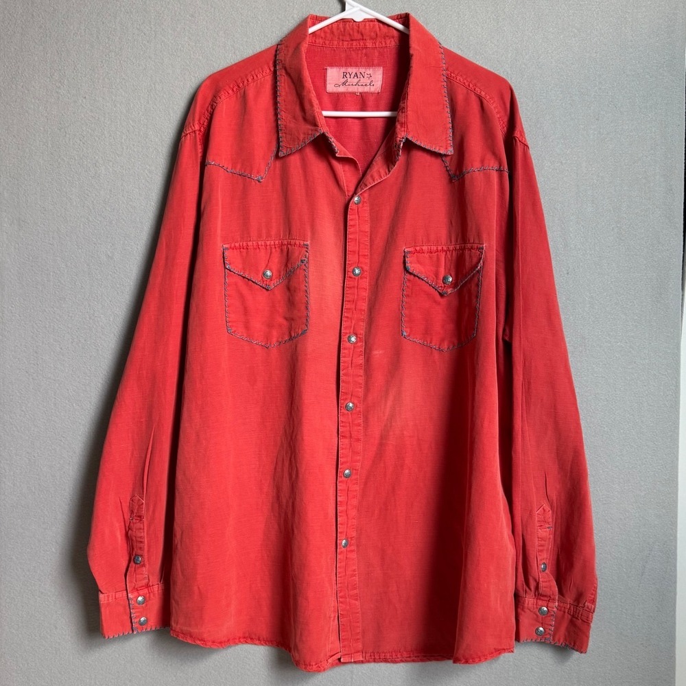 Ryan Michaels Western Shirt Men XXL Red Pearl Snap Whipstitch Long Sleeve Cowboy
